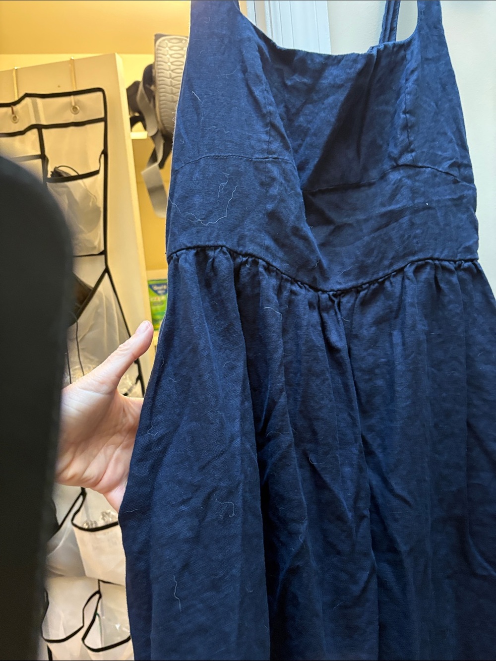 Quince dress Linen fit and Flare Navy Sleeveless Midi Dress large EUC - Picture 14 of 15